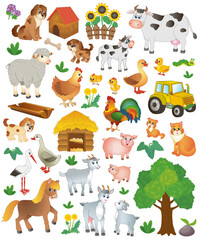  large collection of funny farm animals. vector illustration