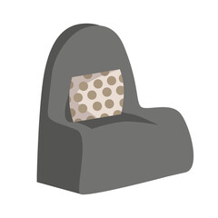 Poster - Grey armchair with pillow semi flat color vector object. Full sized item on white. Contemporary furniture for living room. Simple cartoon style illustration for web graphic design and animation
