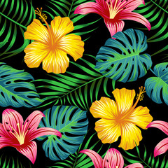 Floral seamless pattern with leaves. tropical background	