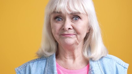 Canvas Print - Stress aged lady not happy for trouble isolated shine color background