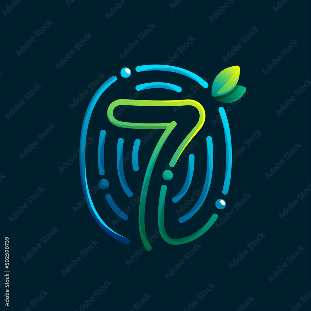 Number seven eco logo made of fingerprint. Gradients icon with green ...