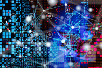 Neural network 3D illustration. Big data and cybersecurity