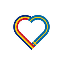 Unity Concept. Heart Ribbon Icon Of Romania And Sweden Flags. Vector Illustration Isolated On White Background