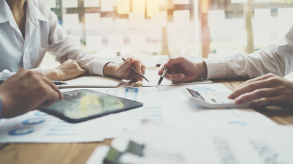 Fototapete - Partner meeting business investor working start up project for both company with document data graph, Professional Business teamwork conference project success financial statistics growth profit.