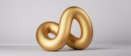 Wall Mural - 3d render, twisted golden loop simple geometric shape, unique abstract object. Design element isolated on white background