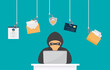 Phishing scam concept. Hacker fraud protection, password steal, data phishing