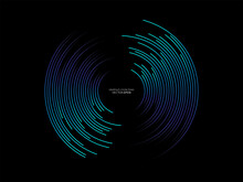 Abstract Circle Line Pattern Spin Blue Green Light Isolated On Black Background In The Concept Of Music, Technology, Digital