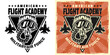American flight academy vector emblem, badge, label, logo or t-shirt print with pilot helmet. Two styles monochrome and vintage colored with removable grunge textures