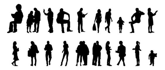 Wall Mural - Vector silhouettes, Outline silhouettes of people, Contour drawing, people silhouette, Icon Set Isolated, Silhouette of sitting people, Architectural set	
