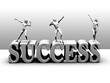 © SuperStock - Success Three Statues on top of Success Block Letters in White-Grey monochrome
