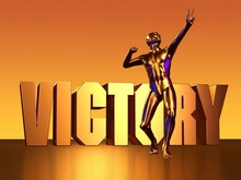 Victory Gold Block Lettering With One Gold Figure
