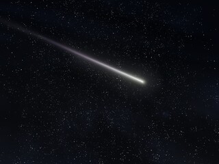 shooting star on a black background. beautiful meteor trail, falling meteorite in the starry night s