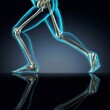 © SuperStock - Man's legs running in blue X-ray on a dark blue reflective background