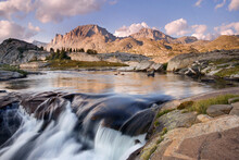 Water Flowing Over Rocks, Lower Titcomb Basin, Bridger-Teton National Forest, Wyoming, USA