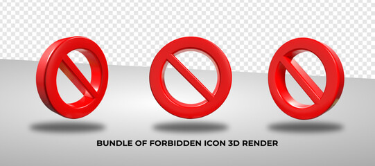 3d render bundle of forbidden icon png red red color