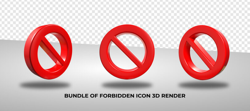 3D render bundle of forbidden icon png red red color