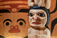 Close-up Of Totem Poles, Potlatch Totem Park, Ketchikan, Alaska, USA