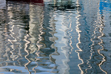 Abstract Reflections Of Sailboats In Water, Seaport Village, San Diego, California, USA