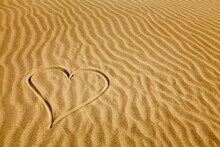 Heart Shape Drawn On Sand On The Beach, Pacific Beach, Washington State, USA