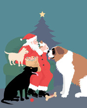 Santa With Many Dogs, Linda Braucht (b.20th C./American), Computer Graphics