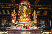China, Shaanxi, Xian, Buddha Statue In Big Wild Goose Pagoda