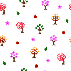 Wall Mural - Seamless tree leaf flower pattern in flat style. Vector illustration.