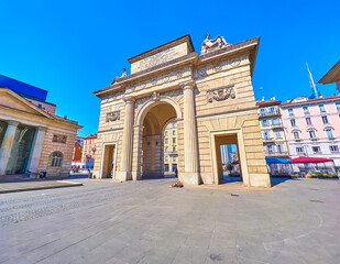 Wall Mural - The outstanding historical Porta Garibaldi arch in historical center of Milan, Italy