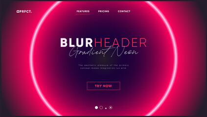 Wall Mural - Concept of web page with dark laser neon gradient design. Landing page or desktop website header with blurred futuristic background. For advertisement app or crypto, technology, science project.