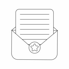 Paper envelope with letter. Black and white illustration. Feedback concept