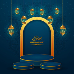 Wall Mural - Ramadan mubarak luxury islamic greeting background with decorative ornament golden lantern and star