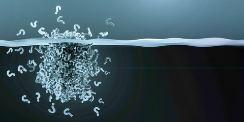 Fototapete - Floating iceberg made by infinite question marks; question and doubt concepts. Original 3d rendering