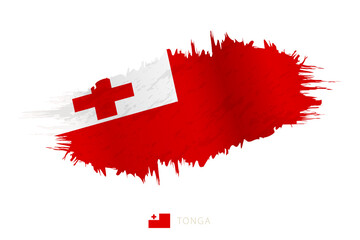 Wall Mural - Painted brushstroke flag of Tonga with waving effect.