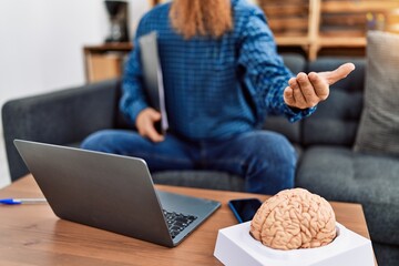 Poster - Young redhead man psychology having session at clinic