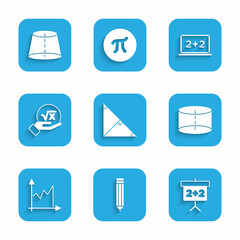 Poster - Set Angle bisector of a triangle, Pencil, Chalkboard, Geometric figure Cylinder, Graph, schedule, chart, diagram, Square root x glyph, and icon. Vector