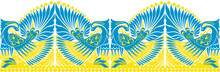 Vector Ornament. Folklore Ornament Withe Bird Blue Yellow