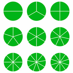 Sticker - green fraction circle chart in mathematics vector illustration isolated on white background