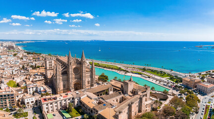Wall Mural - Aerial view of La Seu, the gothic medieval cathedral of Palma de Mallorca in Spain