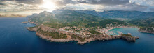 Aerial View Of The Luxury Cliff House Hotel On Top Of The Cliff On The Island Of Mallorca, Spain.