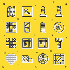 Canvas Print - Set line Board game, Domino, Billiard pool snooker ball, Chess, of checkers, and Mahjong pieces icon. Vector