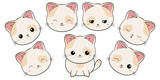 Fototapeta  - Słodki gruby kotek. Biały rudy kot z różnymi minami. Kot w stylu kawaii. Ilustracja wektorowa na białym tle.
