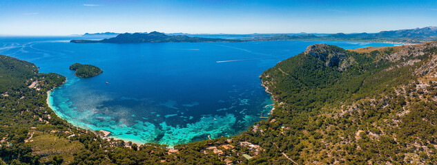 Wall Mural - aerial panoramic view of the beautiful cliffs in mallorca, spain.