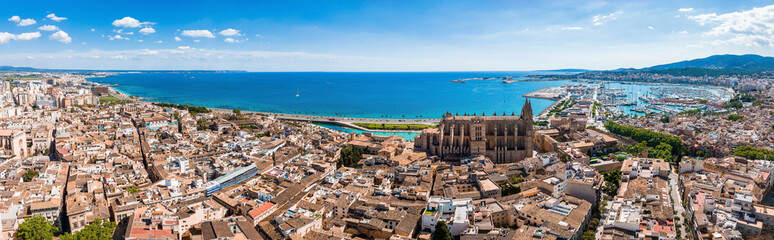 Wall Mural - Aerial view of the capital of Mallorca - Palma de Mallorca in Spain. A touristic city by the sea.