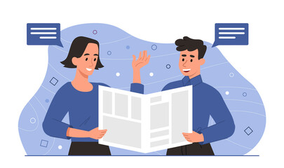 Poster - reading news concept. man and girl reading newspaper. information from mass media, printed publicati