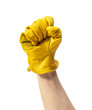 © m________k____ - Male hand wearing yellow leather glove on white background