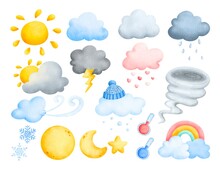 Watercolor Set Of  Weather Elements 