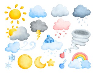 watercolor set of weather elements