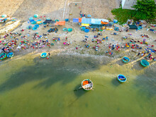 Mui Ne Fish Market Seen From Above, The Morning Market In A Coastal Fishing Village To Buy And Sell Seafood For The Central Provinces Of Vietnam