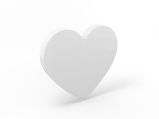 Poster - Flat white mono color heart on a white monochrome background. Minimalistic design object. 3d rendering icon ui ux interface element.
