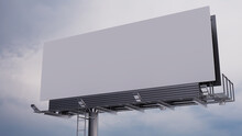 Marketing Billboard. Blank Exterior Sign Against An Overcast Morning Sky. Design Template.