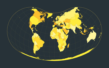 Poster - world map. hill eucyclic projection. futuristic world illustration for your infographic. bright yell